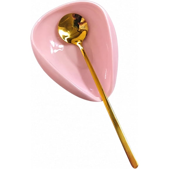 Mini Coffee Spoon Holder, Small Ceramic Spoon Rest for Coffee Stirrers, Teaspoon, Bar Spoon, Coffee Bar Accessories (Pink-Gold Spoon)