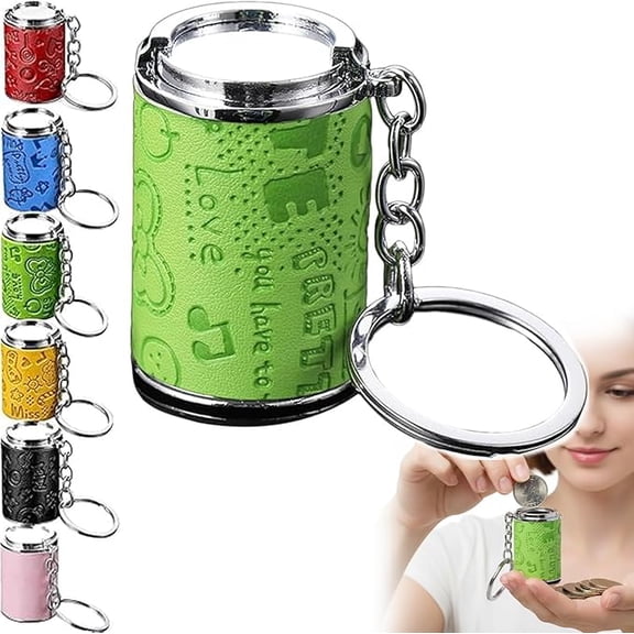 Mini Coin Bank Keychain with Spring Clip, 2-in-1 Leather Metal Change Organizer, Portable Fidget Token Holder for Backpack Belt Loop & Shopping (Green-1pcs)