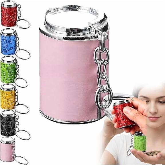 Mini Coin Bank Keychain with Spring Clip, 2-in-1 Leather Metal Change Organizer, Portable Fidget Token Holder for Backpack Belt Loop & Shopping (Pink-1pcs)