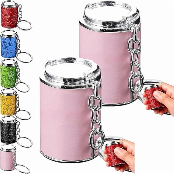 Mini Coin Bank Keychain with Spring Clip, 2-in-1 Leather Metal Change Organizer, Portable Fidget Token Holder for Backpack Belt Loop & Shopping (Pink-2pcs)