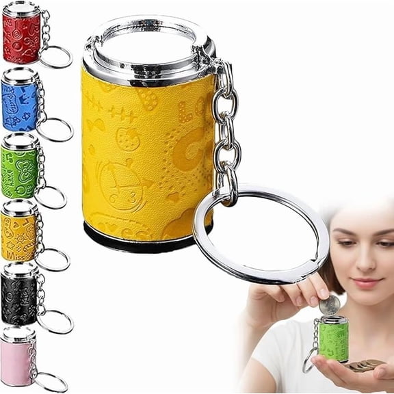 Mini Coin Bank Keychain with Spring Clip, 2-in-1 Leather Metal Change Organizer, Portable Fidget Token Holder for Backpack Belt Loop & Shopping (Yellow-1pcs)