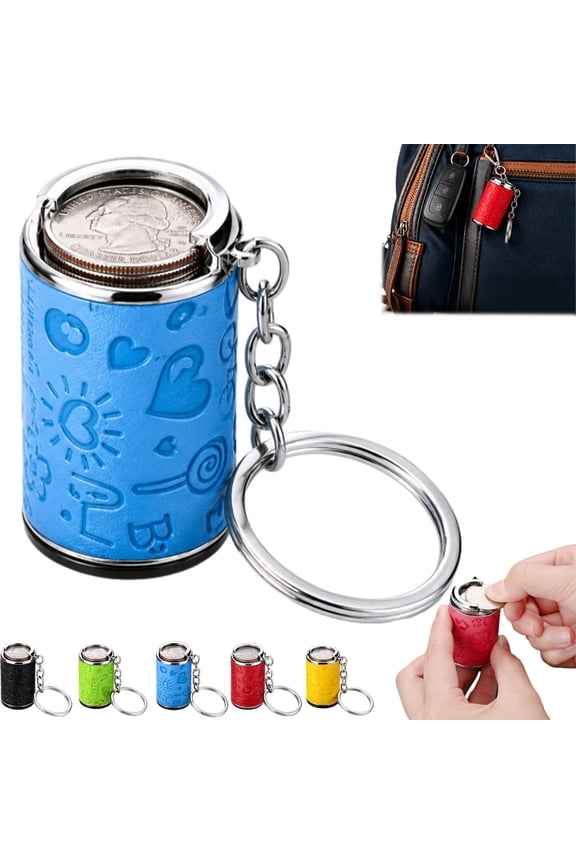 Mini Coin Holder Keychain Portable Change Purse PU Leather Pocket Coin Bank Quarter Organizer Dispenser for Car Keys Bags and Arcade Fidget Toy