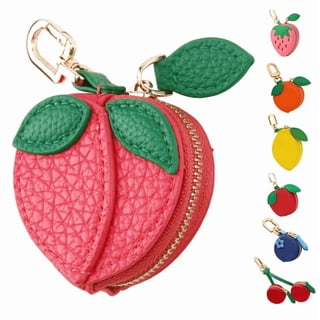 Mini Coin Keybag, Fruit Coin Purse Keychain, Purse Charms for handbags, Mini Cute Fruit Charm Leather Zipper for Wallet, Bag and Handbag Decor for Women Peach