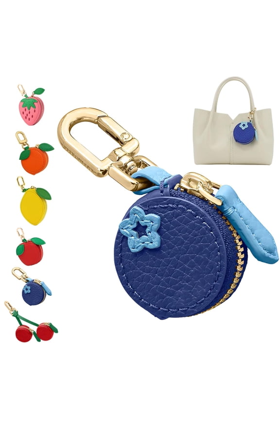 Mini Coin Keybag, Fruit Coin Purse Keychain, Purse Charms for handbags, Mini Cute Fruit Charm Leather Zipper for Wallet, Bag and Handbag Decor for Women