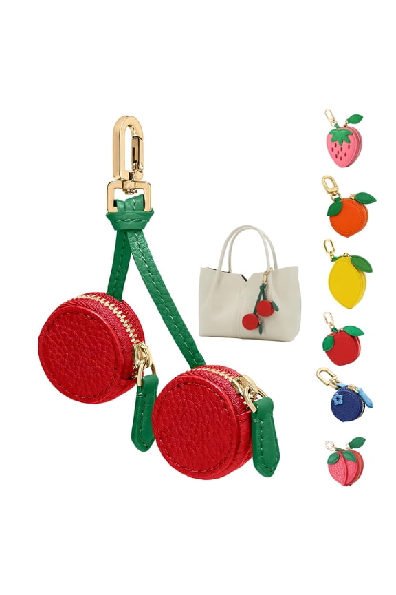 Mini Coin Keybag, Fruit Coin Purse Keychain, Purse Charms for handbags, Mini Cute Fruit Charm Leather Zipper for Wallet, Bag and Handbag Decor for Women