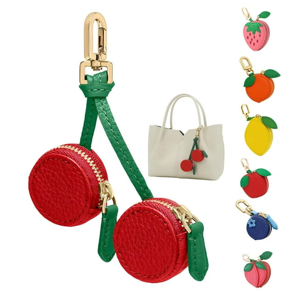 Mini Coin Keybag, Fruit Coin Purse Keychain, Purse Charms for handbags, Mini Cute Fruit Charm Leather Zipper for Wallet, Bag and Handbag Decor for Women