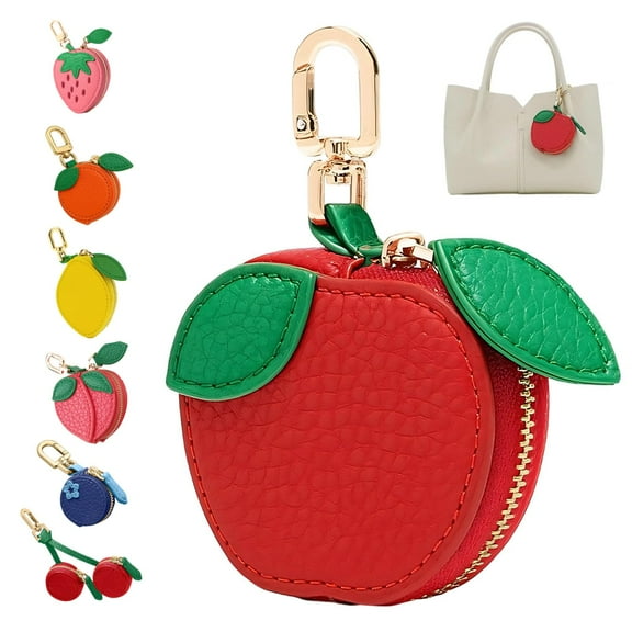 Mini Coin Keybag, Fruit Coin Purse Keychain, Purse Charms for handbags, Mini Cute Fruit Charm Leather Zipper for Wallet, Bag and Handbag Decor for Women
