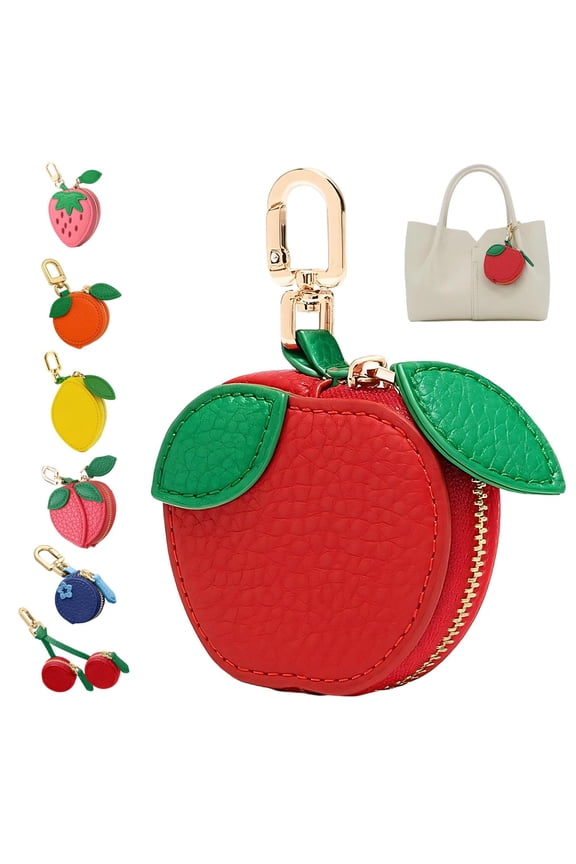 Mini Coin Keybag, Fruit Coin Purse Keychain, Purse Charms for handbags, Mini Cute Fruit Charm Leather Zipper for Wallet, Bag and Handbag Decor for Women