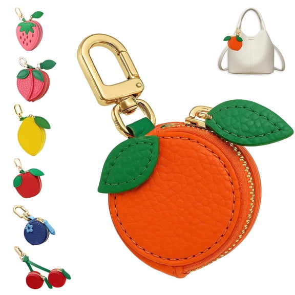 Mini Coin Keybag, Fruit Coin Purse Keychain, Purse Charms for handbags, Mini Cute Fruit Charm Leather Zipper for Wallet, Bag and Handbag Decor for Women