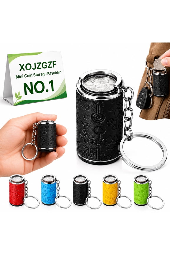 Mini Coin Storage Keychain 2-in-1 Metal Portable Holder Quarters Bank Insert Small Change Jar Purse with Snap Closure