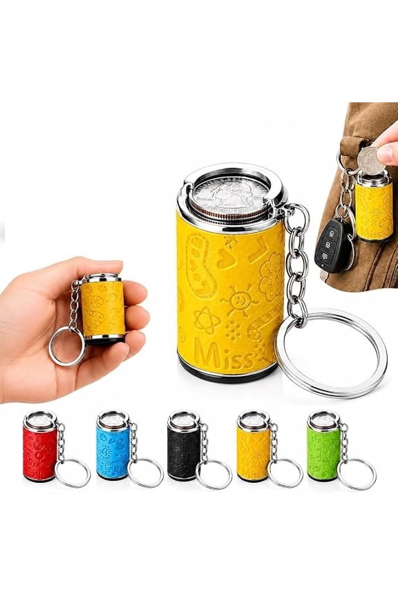 Mini Coin Storage Keychain 2-in-1 Metal Portable Holder Quarters Bank Insert Small Change Jar Purse with Snap Closure