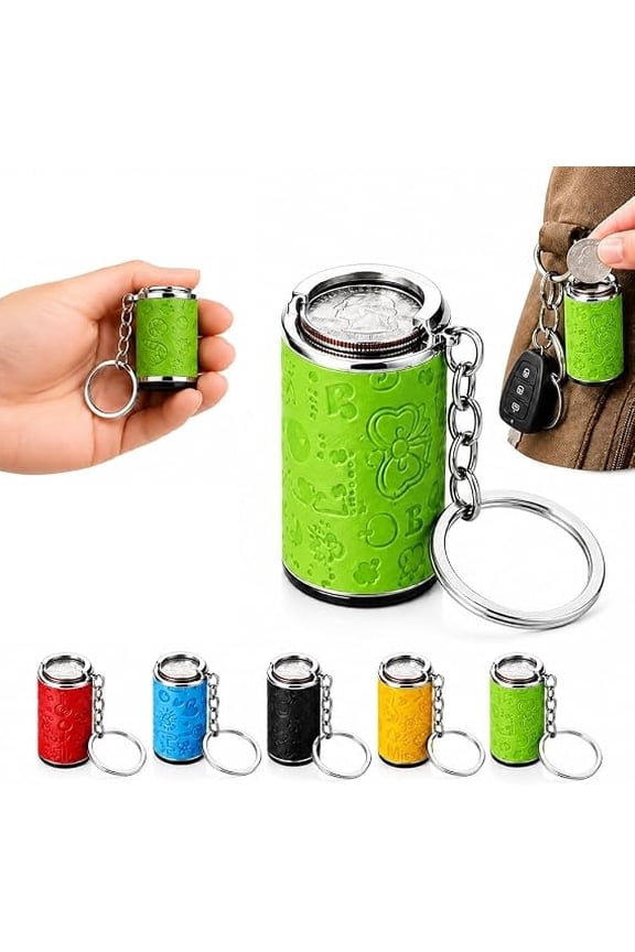 Mini Coin Storage Keychain 2-in-1 Metal Portable Holder Quarters Bank Insert Small Change Jar Purse with Snap Closure