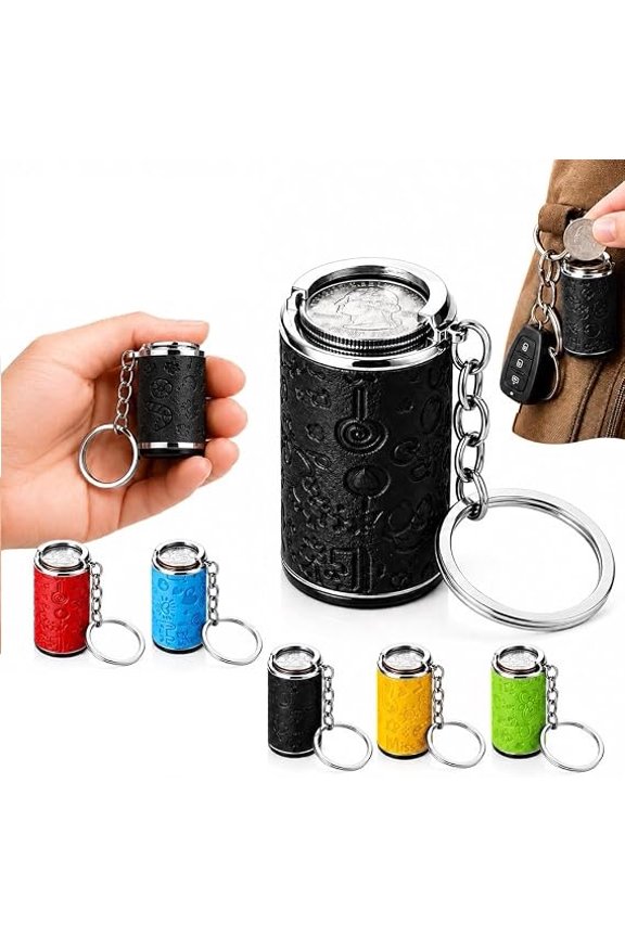 Mini Coin Storage Keychain 2-in-1 Metal Portable Holder Quarters Bank Insert Small Change Jar Purse with Snap Closure