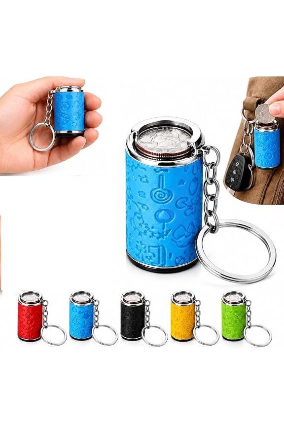 Mini Coin Storage Keychain 2-in-1 Metal Portable Holder Quarters Bank Insert Small Change Jar Purse with Snap Closure