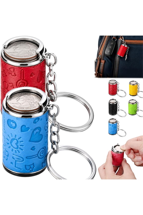 Mini Coin Storage Keychain, 2-in-1 Portable Coin Holder & Fidget Toy, Holds 21 Quarters, Secure Snap Closure Pocket Coin Bank for Keys & Bags, Small Change Organizer Gift for Commuters