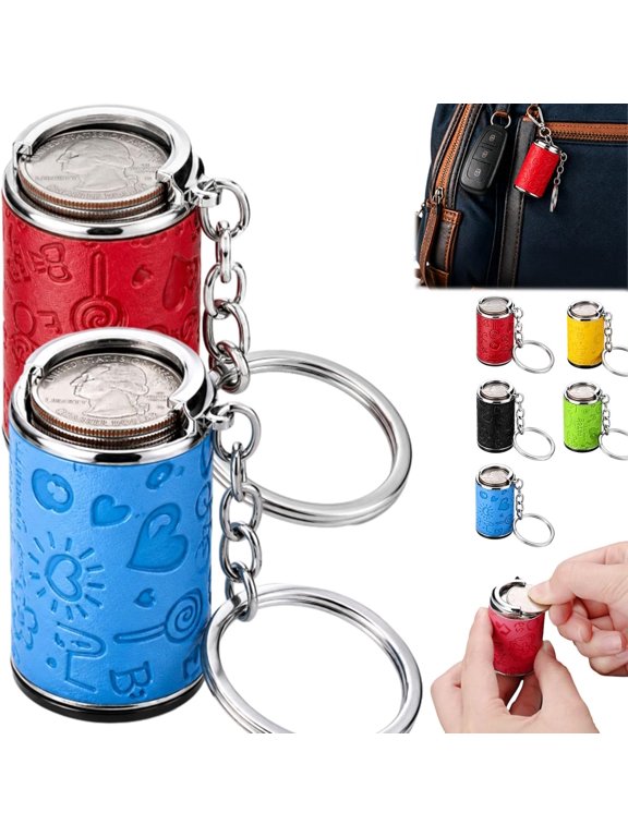 Mini Coin Storage Keychain, 2-in-1 Portable Coin Holder & Fidget Toy, Holds 21 Quarters, Secure Snap Closure Pocket Coin Bank for Keys & Bags, Small Change Organizer Gift for Commuters