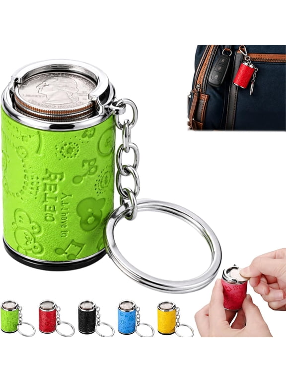 Mini Coin Storage Keychain, 2-in-1 Portable Coin Holder & Fidget Toy, Holds 21 Quarters, Secure Snap Closure Pocket Coin Bank for Keys & Bags, Small Change Organizer Gift for Commuters