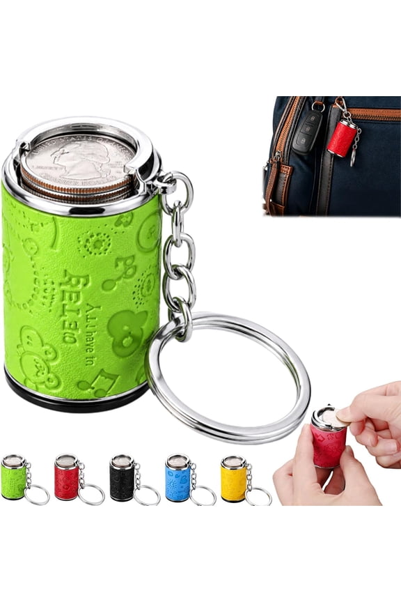 Mini Coin Storage Keychain, 2-in-1 Portable Coin Holder & Fidget Toy, Holds 21 Quarters, Secure Snap Closure Pocket Coin Bank for Keys & Bags, Small Change Organizer Gift for Commuters