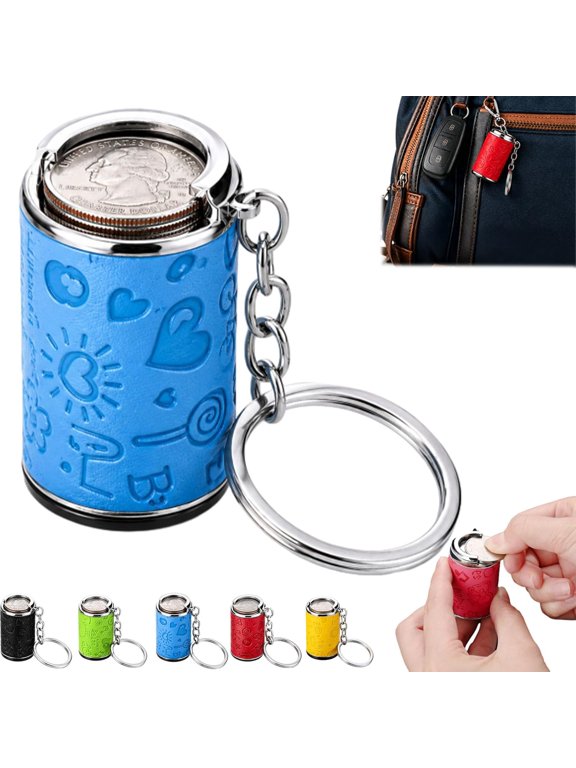 Mini Coin Storage Keychain, 2-in-1 Portable Coin Holder & Fidget Toy, Holds 21 Quarters, Secure Snap Closure Pocket Coin Bank for Keys & Bags, Small Change Organizer Gift for Commuters