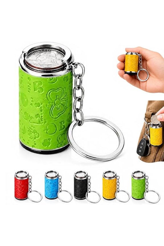 Mini Coin Storage Keychain, 2-in-1 Portable Compact Coin Holder Pouches, Loose Change Container with Secure Snap Closure and Keyring Loop For Car Tolls