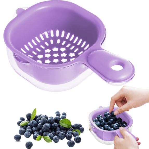 Mini Colander, Double-Layer Vegetable Washing Basket with Handle, Detachable Plastic Fruit Cleaning Bowl with Strainer, Hanging Fruit Strainer for Pasta Salad Berry, BeigeMini Colander