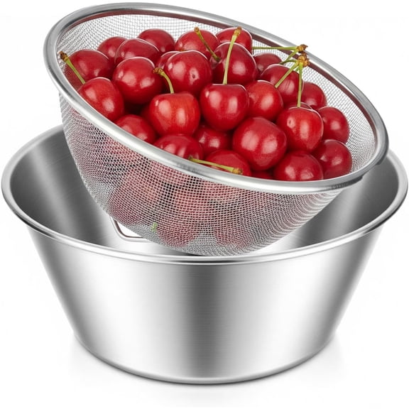 Mini Colanders & Strainer Stainless Steel Mixing Colanders | Bowl Rice Strainer for Kitchen Colander Set for Pasta Straining Fruit Washing Vegetable (5.51 x 2.36 Inches )
