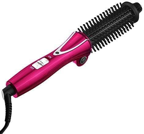 Mini Collaspe Hair Curler, Tangle-Free Curling Iron Brush and Volumizer, Dual Voltage Travel-Friendly Tourmaline Ceramic Ionic Hot Brush Styling Wand(Red)