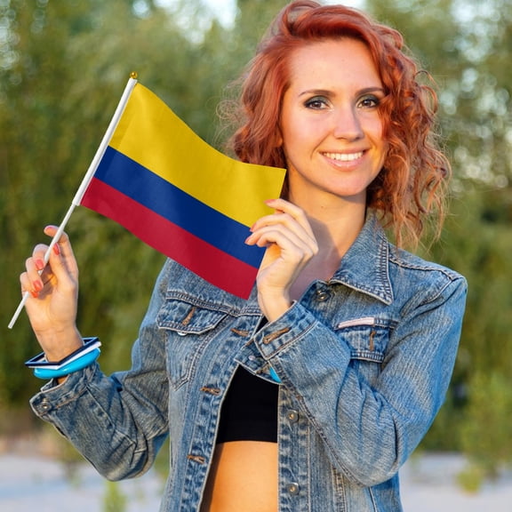 Mini Colombia Hand Held Flags on Stick, 5.5x8.2" 6 Count - Durable Waving Flags for Soccer & International Sports Events