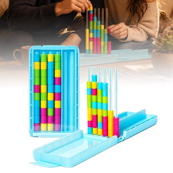 Mini Color Stack Challenge, Portable Brain Teaser Travel Game with 40 Color Rings, Giant Matching Puzzle Quick React Fun Board for Family Night Party Adults