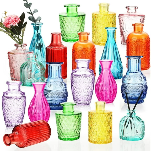 Mini Colored Glass Vases, Set of 20, Wedding Home Decor