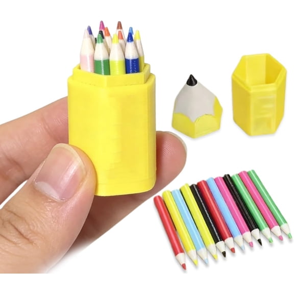 Mini Colored Pencil Set 13-Piece, Realistic Tiny Pencils with Storage Case, for Dollhouses DIY Miniature Scenes Crafting (Yellow)