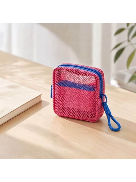 Mini Colorful Mesh Tote Bag,Breathable Lightweight Polyester Handbag,Foldable Compact Multi Purpose Pouch For Festival Travel Gym Cosmetic Small Personal Item Storage