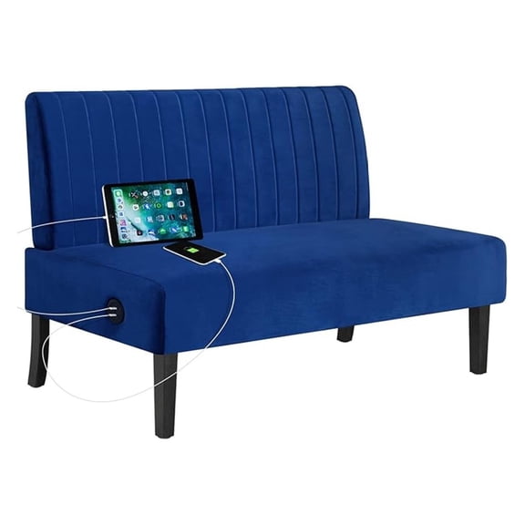 Mini Comfy Couch Armless Loveseat Sofa with USB Port, Couches for Small Spaces Living Room, Apartment Office Dorm (Navy Blue)