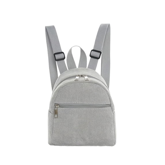 Mini Compact Backpack, Corduroy Fabric, Backpack Straps, Adjustable Straps, Gray Tone, Front Zipper Pocket, 12X8 In, Everyday Outings, 1 Pc