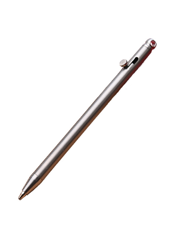 Mini Compact Bolt Pen Portable Keychain Travel Metal Ballpoint Signing for Guests Gray Titanium