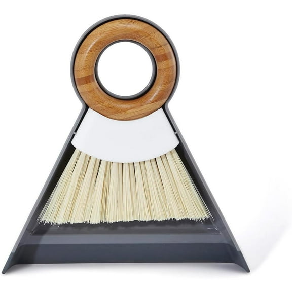 Mini Compact Brush & Dustpan Set, Portable Handheld Broom for Quick Cleanups, Ideal for Home, Bathroom, Kitchen Countertops. Bamboo Hand Broom & Small Crumb Sweeper, White