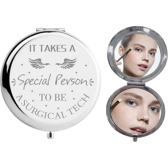 Mini Compact Mirror Silver Engraved Makeup Mirror-It Takes to Special Person to Be A Surgical Tech Small Pocket Mirror with 1x/2x Magnification for Travel Birthday Valentines Anniversary