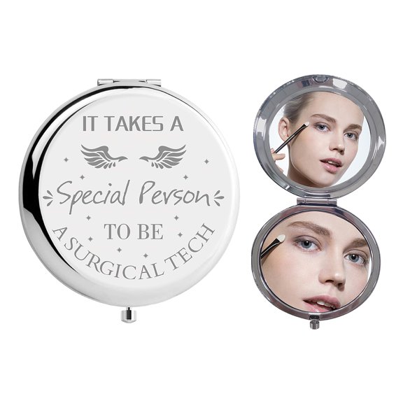Mini Compact Mirror Silver Engraved Makeup Mirror-It Takes to Special Person to Be A Surgical Tech Small Pocket Mirror with 1x/2x Magnification