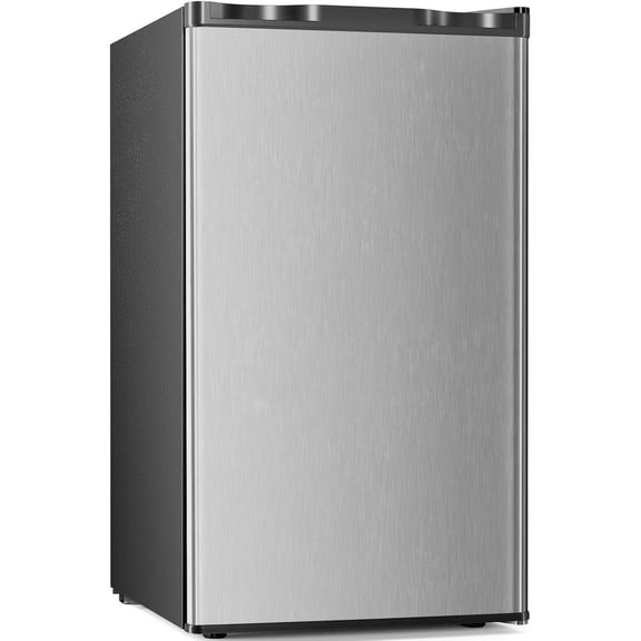 Mini Compact Refrigerator with Freezer 3.2 Cu.Ft. Single Door with Adjustable Thermostat Removable Glass Shelves for Apartment Dorm Office Silver