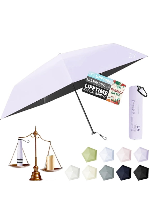 Mini Compact Travel Umbrella, 3.7Oz Ultralight Carbon Fiber UPF 50+ UV Protection Umbrellas for Rain & Sun, Portable Small for Backpack , for Women Men , TSA Approved