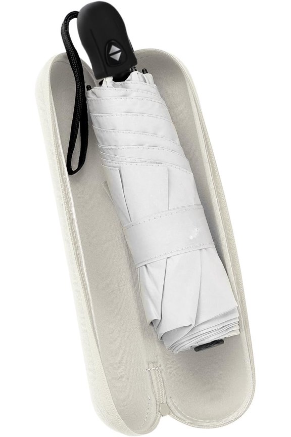 Mini Compact Travel Umbrella with Reflective Safety Stripes, Portable Folding Design with Case