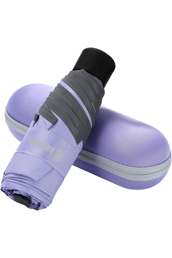 Mini Compact Travel Umbrella with Reflective Safety Stripes, Portable Folding Design with Case