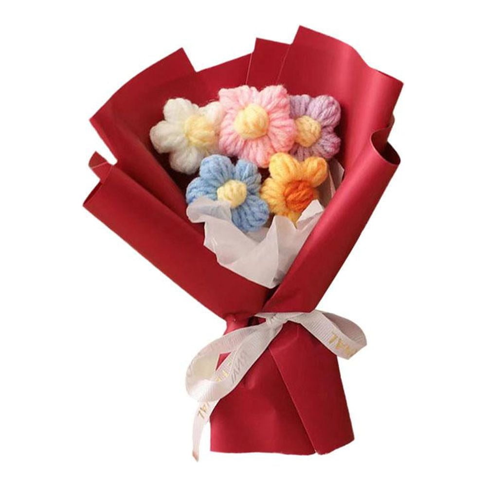Mini Completed Crochet Flowers Bouquet, Handmade Knitted Bouquet