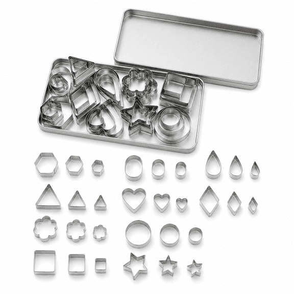 Mini Cookie Cutter Set with Box,Small Stainless Steel for Baking Veggie Cutter Biscuit Cutter Fruit Cutter Polymer Clay Cutters for Kids 30pcs