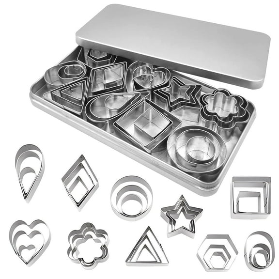 Mini Cookie Cutter Set with Box,Small Stainless Steel for Baking Veggie Cutter Biscuit Cutter Fruit Cutter Polymer Clay Cutters for Kids 30pcs