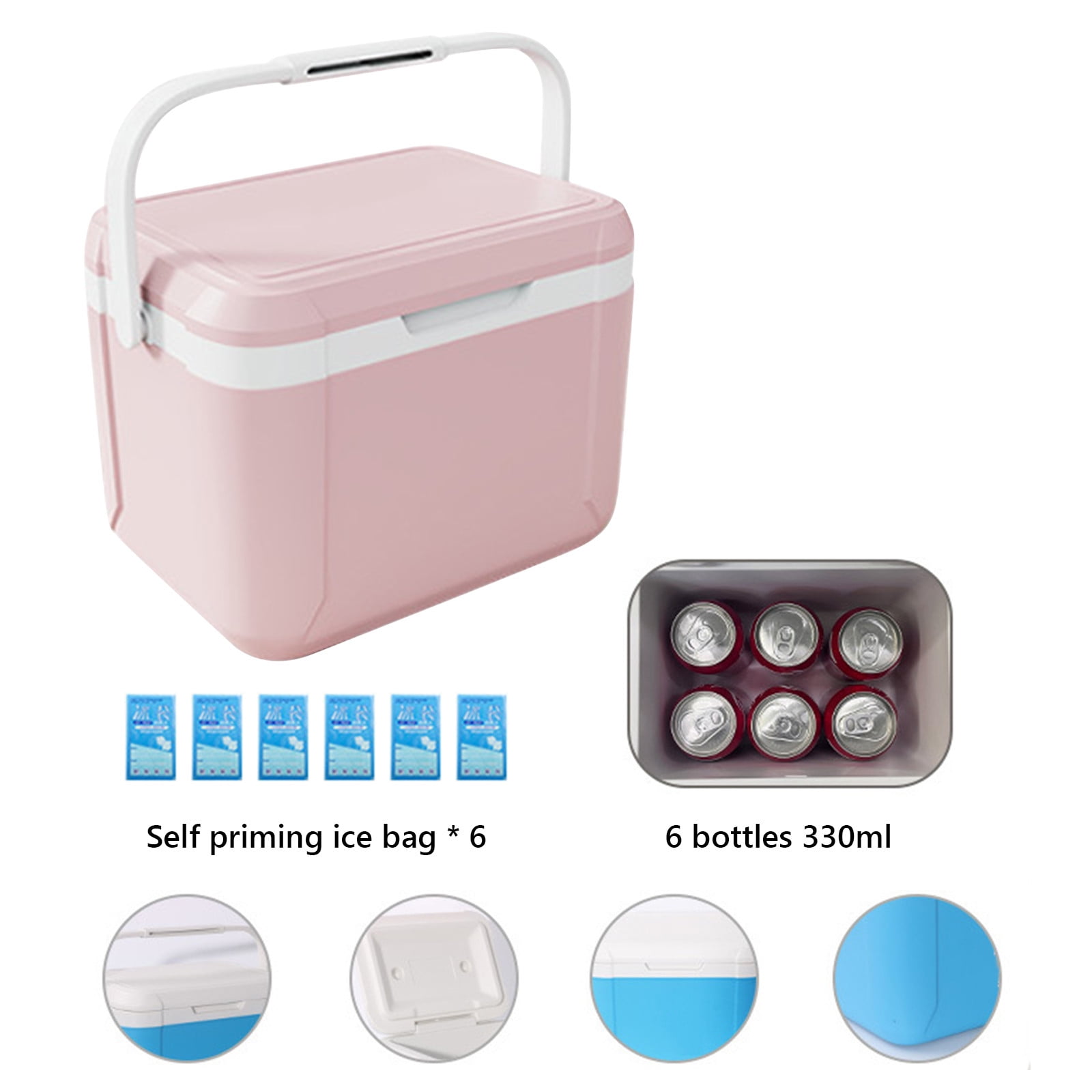 XingLun 6 Can Hard Sided Thermocooler with Ice Bags, Pink