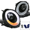 thumbnail image 1 of Mini Cooper Black Clear LED Bar DRL Halo Ring Projector Headlights Pair, 1 of 2