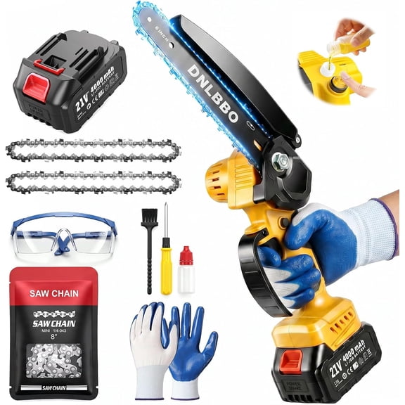 Mini Cordless Chainsaw 8 Inch Brushless 1000W with 4.0Ah Battery Yellow02