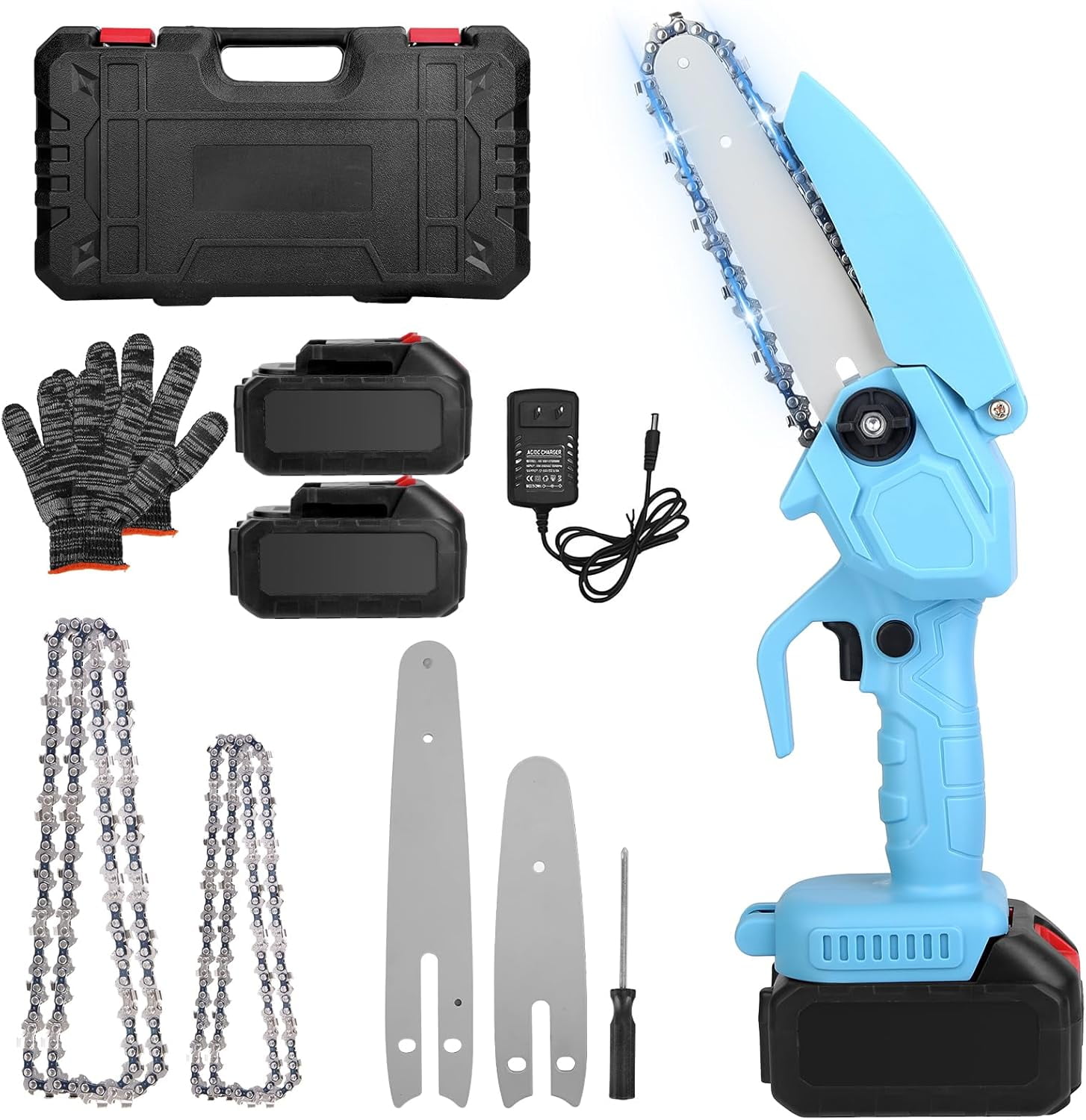 Mini Cordless Chainsaw, Electric Chainsaw with 2 Batteries & 2 Chains