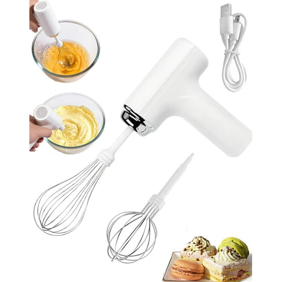Mini Cordless Electric Egg Beater - 3-Speed Handheld Mixer with 2 Detachable Stainless Steel Whisks, Portable Wireless Kitchen Whisk for Home Baking, (White)(XX)
